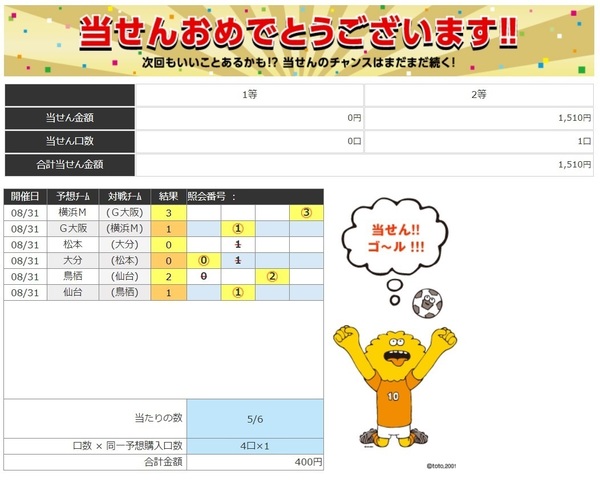 第1117回 Goal3 2等当選.jpg